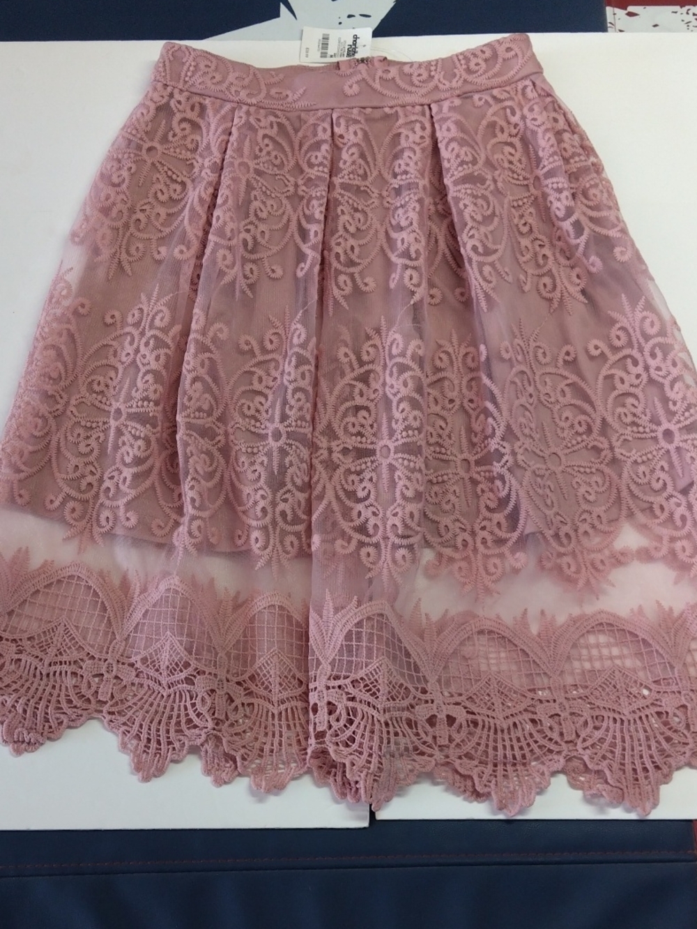 Charlotte Russe Pink Lace Overlay Skater Skirt